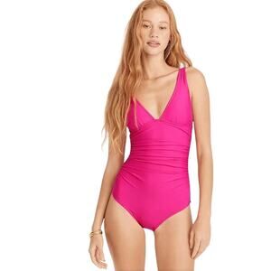 J.Crew Radiant Fuchsia Ruched V-Neck One-Piece Swimsuit NWT Size 12